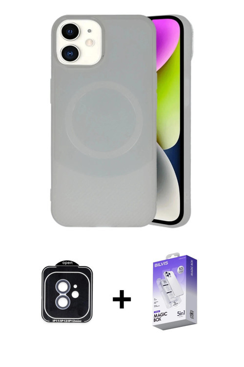 iPhone 11 Kılıf Ufuk Serisi - Siyah Bilvis 5in1 3D Magic Cam Ekran Koruyucu + Mavi PVD Metal Ka