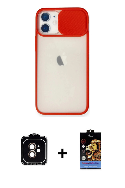 iPhone 11 Kılıf Vadi Çizgi - Siyah Buffer Hayalet Cam Ekran Koruyucu + Turuncu PVD Metal Kamera