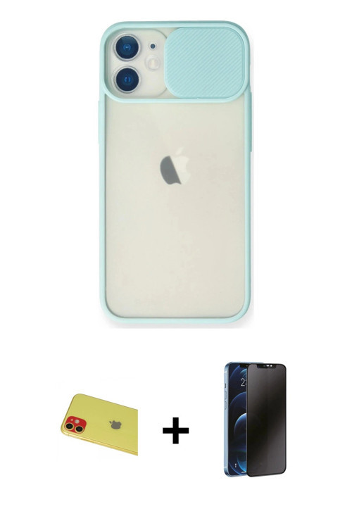 iPhone 11 Kılıf Vadi Çizgi - Siyah 3D Antistatik Hayalet Cam Ekran Koruyucu + Kırmızı Rainbow K