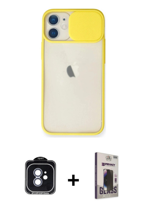 iPhone 11 Kılıf Vadi Çizgi - Siyah Bilvis Hayalet Cam Ekran Koruyucu + Mavi PVD Metal Kamera Le