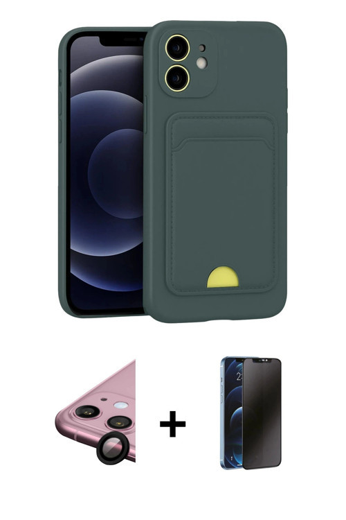 iPhone 11 Kılıf Vadi Çizgi Prime - Siyah 3D Antistatik Hayalet Cam Ekran Koruyucu + Siyah Raze