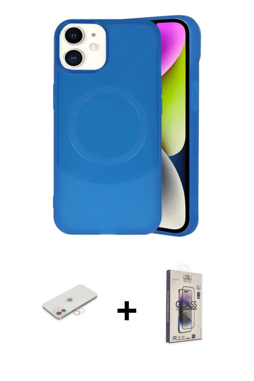 iPhone 11 Kılıf Ufuk Serisi - Siyah Bilvis 3D Cam Ekran Koruyucu + Yeşil Renkli Kamera Lens Kor