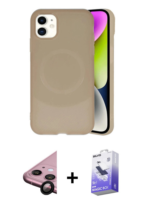 iPhone 11 Kılıf Ufuk Serisi - Siyah Bilvis 5in1 5D Magic Hayalet Cam Ekran Koruyucu + Siyah Raz