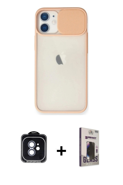 iPhone 11 Kılıf Vadi Çizgi - Siyah Bilvis Hayalet Cam Ekran Koruyucu + Mavi PVD Metal Kamera Le