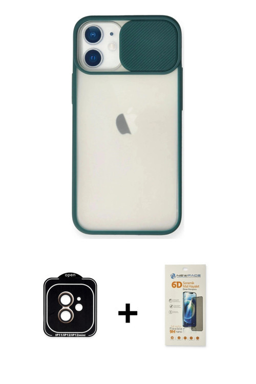 iPhone 11 Kılıf Vadi Çizgi - Siyah 6D Mat Seramik Hayalet Nano Ekran Koruyucu + Turuncu PVD Met
