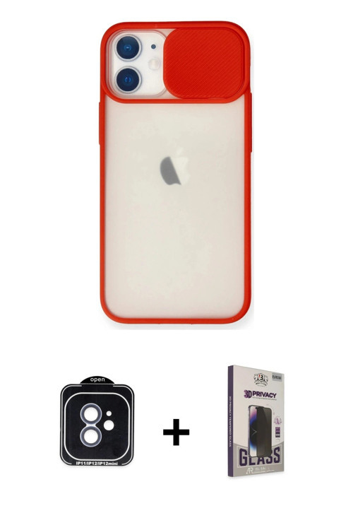 iPhone 11 Kılıf Vadi Çizgi - Siyah Bilvis Hayalet Cam Ekran Koruyucu + Mavi PVD Metal Kamera Le