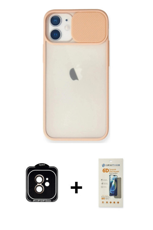 iPhone 11 Kılıf Vadi Çizgi - Siyah 6D Mat Seramik Hayalet Nano Ekran Koruyucu + Turuncu PVD Met
