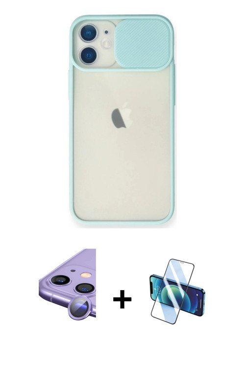 iPhone 11 Kılıf Vadi Çizgi - Siyah 3D Antistatik Cam Ekran Koruyucu + Mor Raze Metal Kamera Len