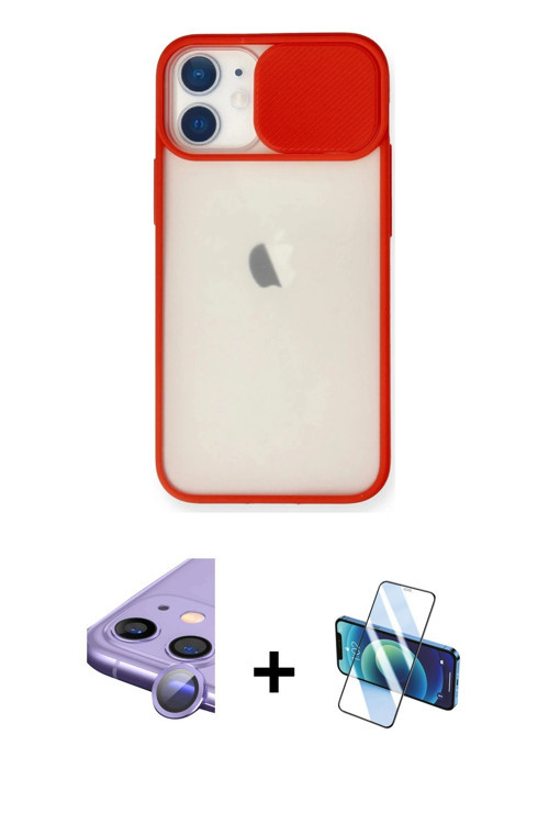 iPhone 11 Kılıf Vadi Çizgi - Siyah 3D Antistatik Cam Ekran Koruyucu + Mor Raze Metal Kamera Len