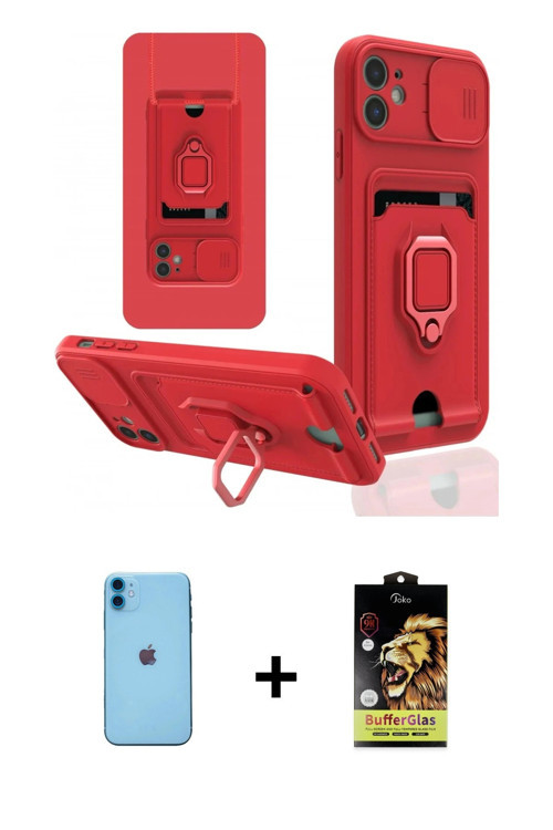 iPhone 11 Kılıf Vadi Form Prime - Siyah Buffer Cam Ekran Koruyucu + Mavi Neon Fosforlu Kamera L