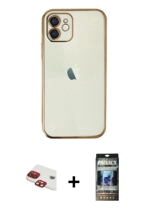 iPhone 11 Kılıf Vadi Minimal - Siyah 34D Hayalet Izgaralı Cam + Kırmızı Pers Alüminyum Kamera L