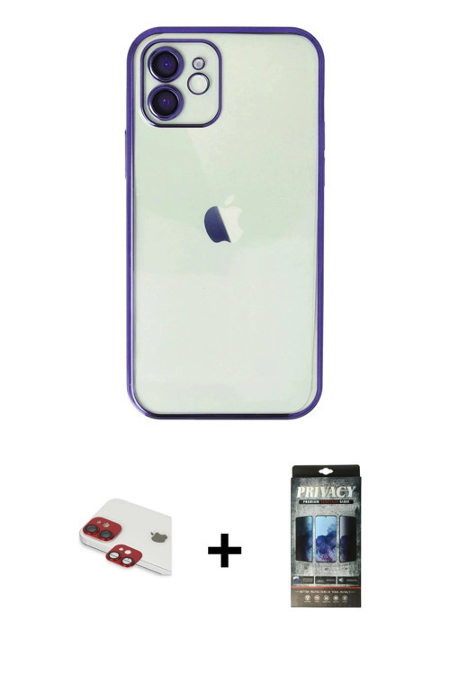iPhone 11 Kılıf Vadi Minimal - Siyah 34D Hayalet Izgaralı Cam + Kırmızı Pers Alüminyum Kamera L