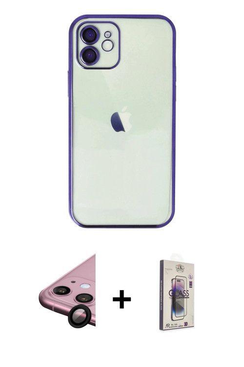 iPhone 11 Kılıf Vadi Minimal - Siyah Bilvis 3D Cam Ekran Koruyucu + Siyah Raze Metal Kamera Len