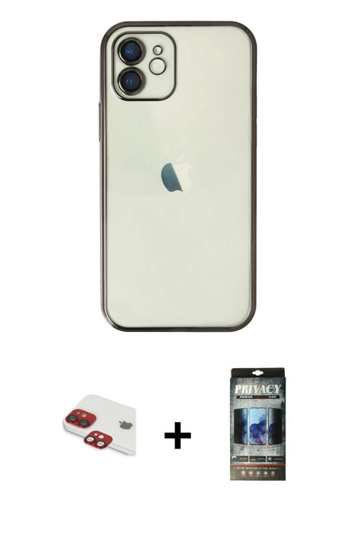 iPhone 11 Kılıf Vadi Minimal - Siyah 34D Hayalet Izgaralı Cam + Kırmızı Pers Alüminyum Kamera L