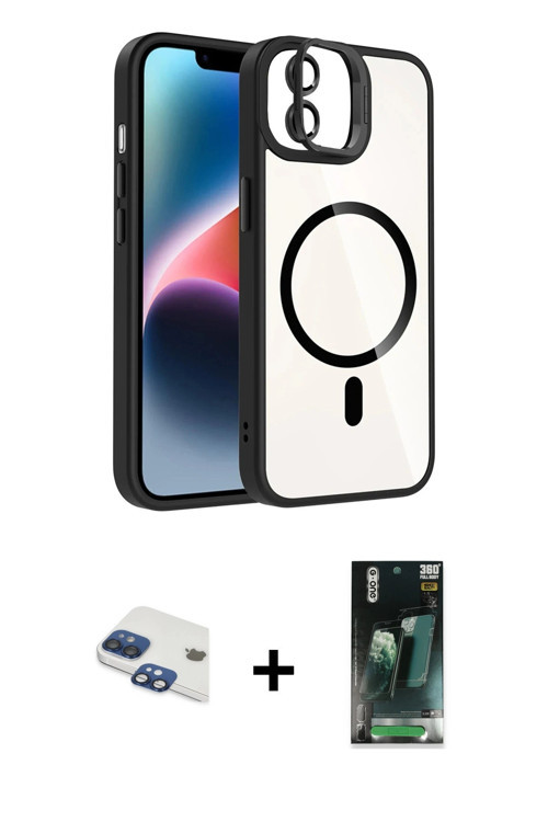 iPhone 11 Kılıf Yadigar Asil Koleksiyonu - Siyah 360 Mat Full Body Arka Koruyucu + Lacivert Per
