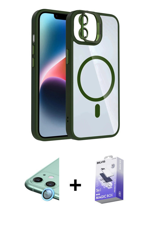 iPhone 11 Kılıf Yadigar Asil Koleksiyonu - Siyah Bilvis 5in1 5D Magic Hayalet Cam Ekran Koruyuc