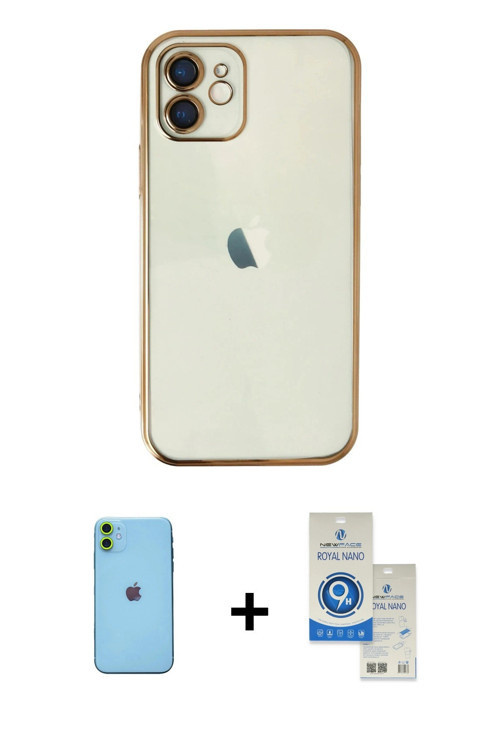 iPhone 11 Kılıf Vadi Minimal - Şeffaf Royal Nano Ekran Koruyucu + Yeşil Neon Fosforlu Kamera Le