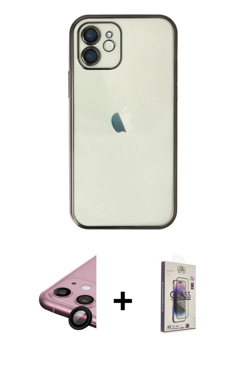 iPhone 11 Kılıf Vadi Minimal - Siyah Bilvis 3D Cam Ekran Koruyucu + Siyah Raze Metal Kamera Len