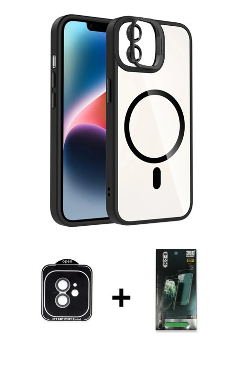 iPhone 11 Kılıf Yadigar Asil Koleksiyonu - Şeffaf 360 Full Body Arka Koruyucu + Yeşil PVD Metal