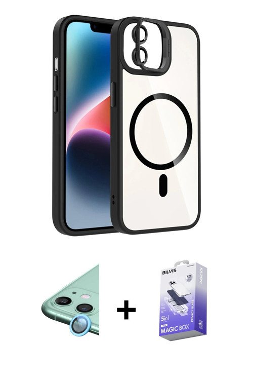 iPhone 11 Kılıf Yadigar Asil Koleksiyonu - Siyah Bilvis 5in1 5D Magic Hayalet Cam Ekran Koruyuc