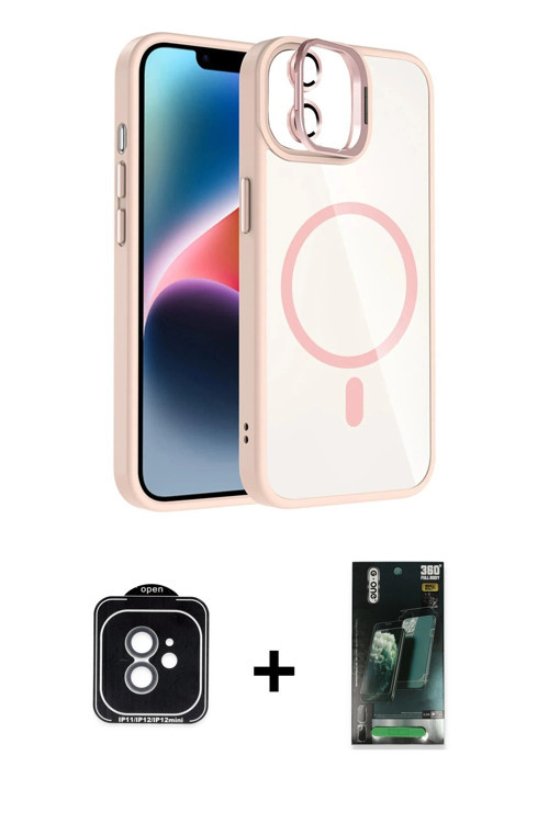 iPhone 11 Kılıf Yadigar Asil Koleksiyonu - Şeffaf 360 Full Body Arka Koruyucu + Yeşil PVD Metal