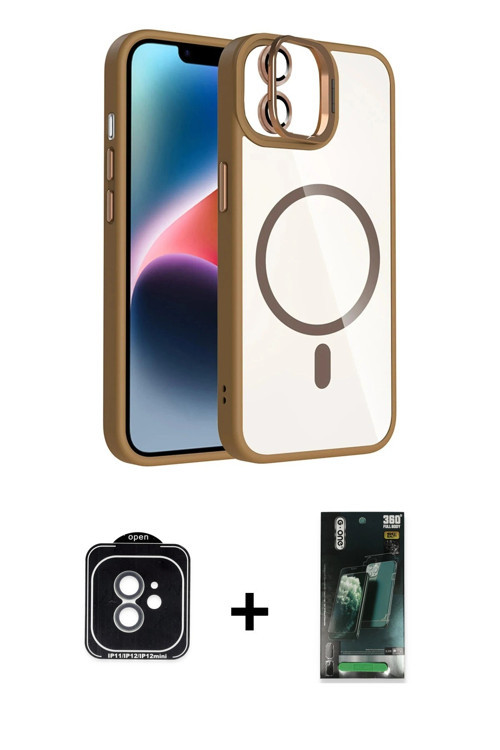 iPhone 11 Kılıf Yadigar Asil Koleksiyonu - Şeffaf 360 Full Body Arka Koruyucu + Yeşil PVD Metal