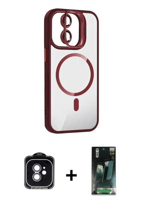 iPhone 11 Kılıf Yadigar Asil Koleksiyonu - Şeffaf 360 Full Body Arka Koruyucu + Yeşil PVD Metal