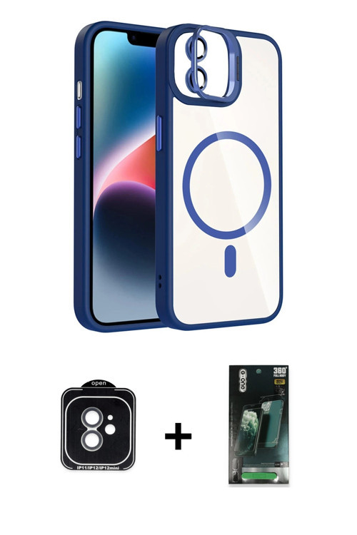 iPhone 11 Kılıf Yadigar Asil Koleksiyonu - Şeffaf 360 Full Body Arka Koruyucu + Yeşil PVD Metal