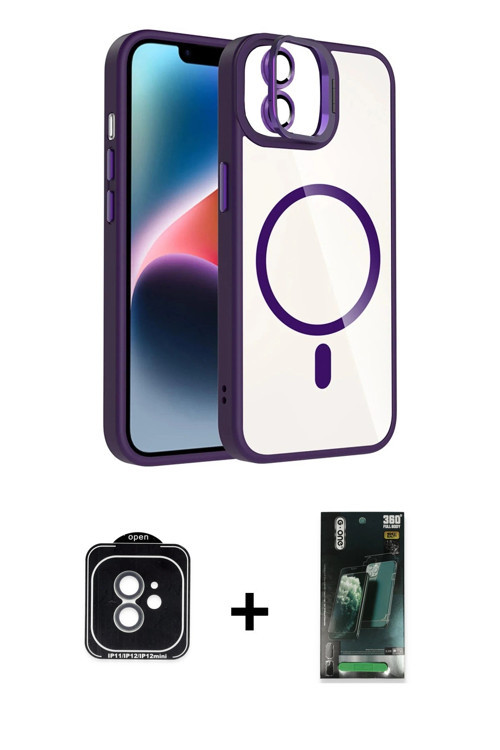 ieg™ iPhone 11 Kılıf Yadigar Asil Koleksiyonu - Şeffaf 360 Full Body Arka Koruyucu + Yeşil PVD Metal