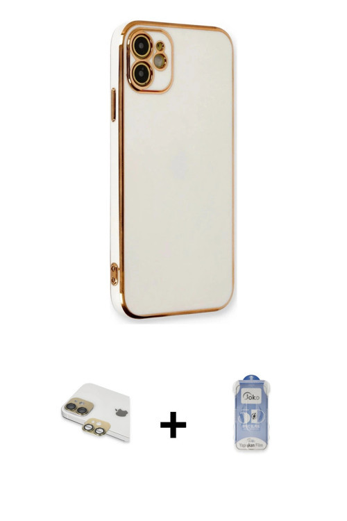 iPhone 11 Kılıf Yankı Serisi - Siyah Joko Magic 5D Cam + Gold Pers Alüminyum Kamera Lens