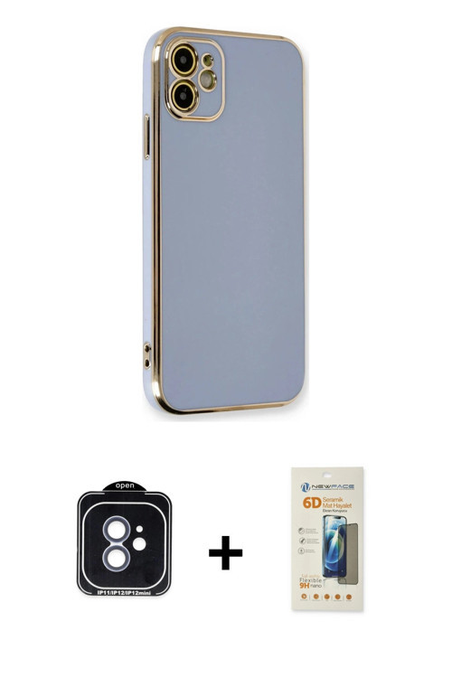 iPhone 11 Kılıf Yankı Serisi - Siyah 6D Mat Seramik Hayalet Nano Ekran Koruyucu + Mavi PVD Meta