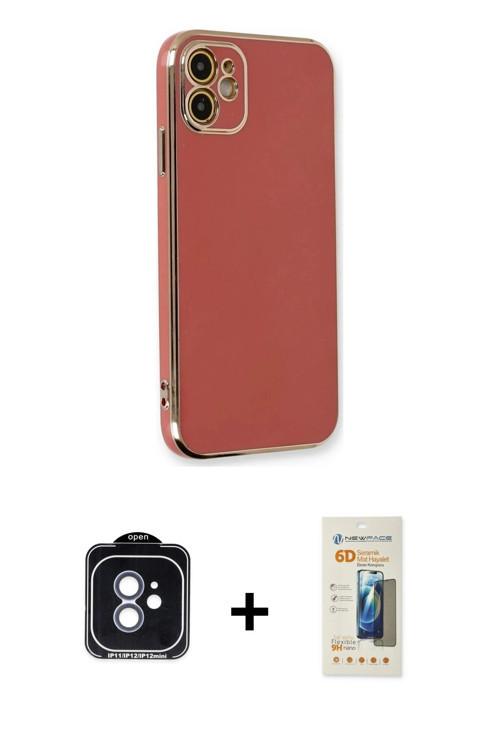 iPhone 11 Kılıf Yankı Serisi - Siyah 6D Mat Seramik Hayalet Nano Ekran Koruyucu + Mavi PVD Meta