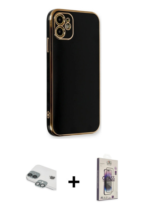 ieg™ iPhone 11 Kılıf Yankı Serisi - Siyah Bilvis 3D Cam Ekran Koruyucu + Yeşil Pers Alüminyum Kamera