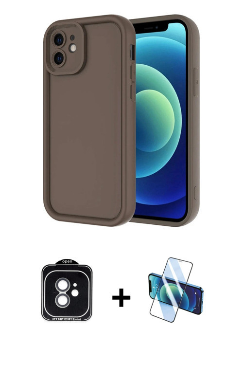 iPhone 11 Kılıf Yankı Yansıma Özel Seri - Siyah 3D Antistatik Cam Ekran Koruyucu + Yeşil PVD Me