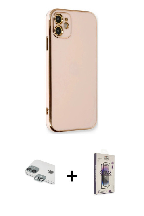 ieg™ iPhone 11 Kılıf Yankı Serisi - Siyah Bilvis 3D Cam Ekran Koruyucu + Yeşil Pers Alüminyum Kamera