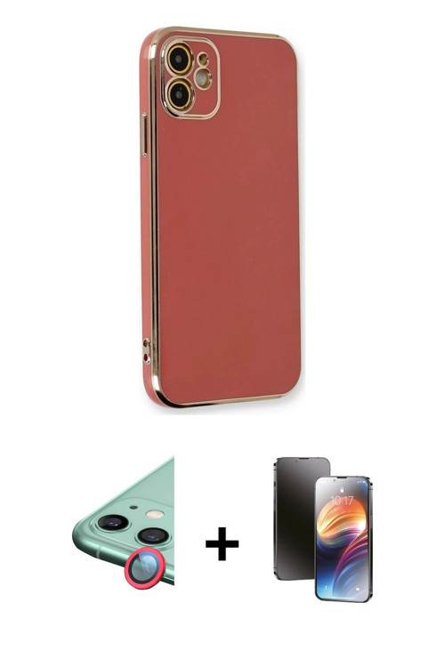 ieg™ iPhone 11 Kılıf Yankı Serisi - Siyah 3D Antistatik Mat Seramik Nano Ekran Koruyucu + Kırmızı Ra