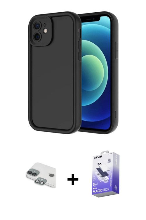 iPhone 11 Kılıf Yankı Yansıma Özel Seri - Siyah Bilvis 5in1 5D Magic Hayalet Cam Ekran Koruyucu