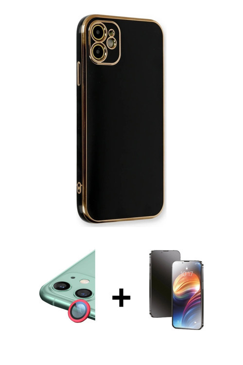 ieg™ iPhone 11 Kılıf Yankı Serisi - Siyah 3D Antistatik Mat Seramik Nano Ekran Koruyucu + Kırmızı Ra