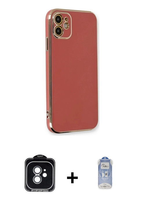 iPhone 11 Kılıf Yankı Serisi - Siyah Joko Magic 5D Cam + Yeşil PVD Metal Kamera Lens
