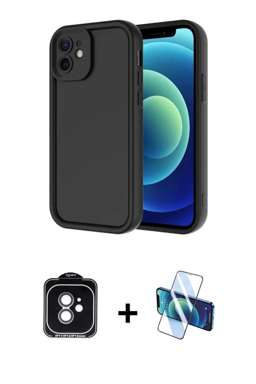 iPhone 11 Kılıf Yankı Yansıma Özel Seri - Siyah 3D Antistatik Cam Ekran Koruyucu + Yeşil PVD Me