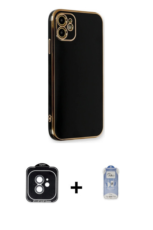 iPhone 11 Kılıf Yankı Serisi - Siyah Joko Magic 5D Cam + Yeşil PVD Metal Kamera Lens