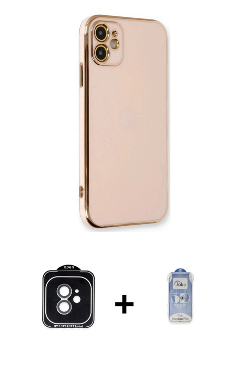 iPhone 11 Kılıf Yankı Serisi - Siyah Joko Magic 5D Cam + Yeşil PVD Metal Kamera Lens