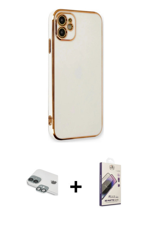 iPhone 11 Kılıf Yankı Serisi - Siyah Bilvis 3D Mat Cam Ekran Koruyucu + Yeşil Pers Alüminyum Ka