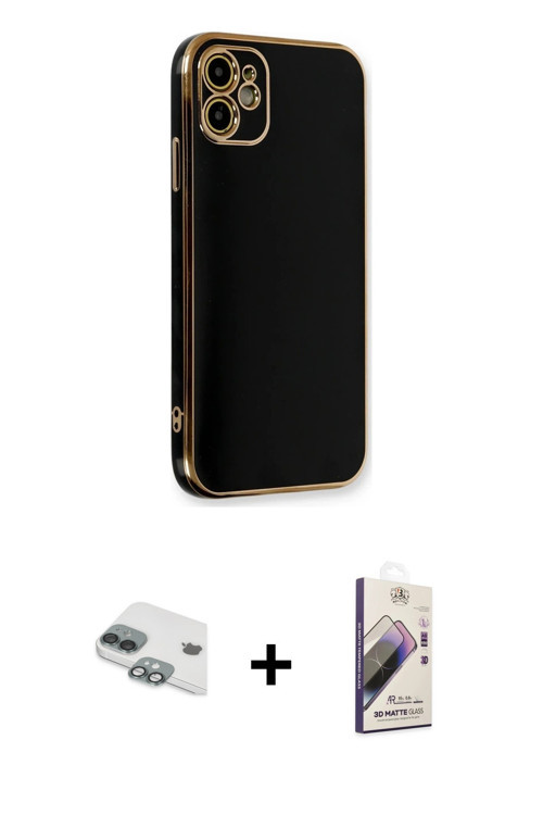 iPhone 11 Kılıf Yankı Serisi - Siyah Bilvis 3D Mat Cam Ekran Koruyucu + Yeşil Pers Alüminyum Ka