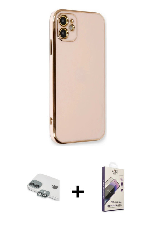 iPhone 11 Kılıf Yankı Serisi - Siyah Bilvis 3D Mat Cam Ekran Koruyucu + Yeşil Pers Alüminyum Ka