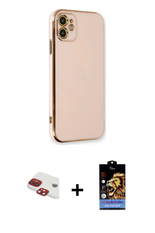 iPhone 11 Kılıf Yankı Serisi - Siyah Buffer Hayalet Cam Ekran Koruyucu + Kırmızı Pers Alüminyum