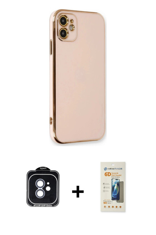 iPhone 11 Kılıf Yankı Serisi - Siyah 6D Mat Seramik Hayalet Nano Ekran Koruyucu + Mavi PVD Meta
