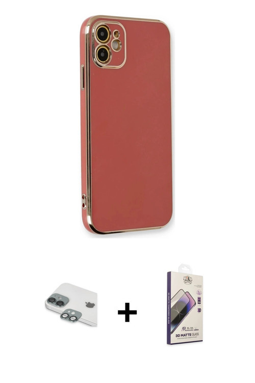 iPhone 11 Kılıf Yankı Serisi - Siyah Bilvis 3D Mat Cam Ekran Koruyucu + Yeşil Pers Alüminyum Ka