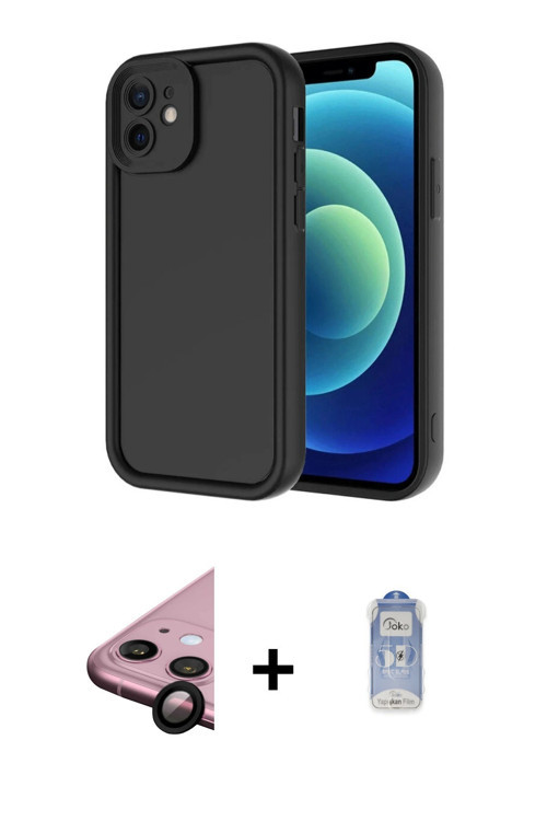 iPhone 11 Kılıf Yankı Yansıma Özel Seri - Siyah Joko Magic 5D Cam + Siyah Raze Metal Kamera Len