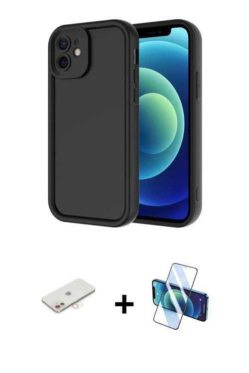 iPhone 11 Kılıf Yankı Yansıma Özel Seri - Siyah 3D Antistatik Cam Ekran Koruyucu + Yeşil Renkli